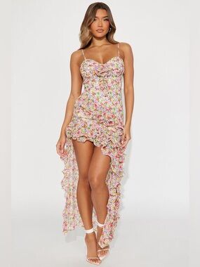 Fashion Nova Floral Asymmetrical Dress - Multicolor